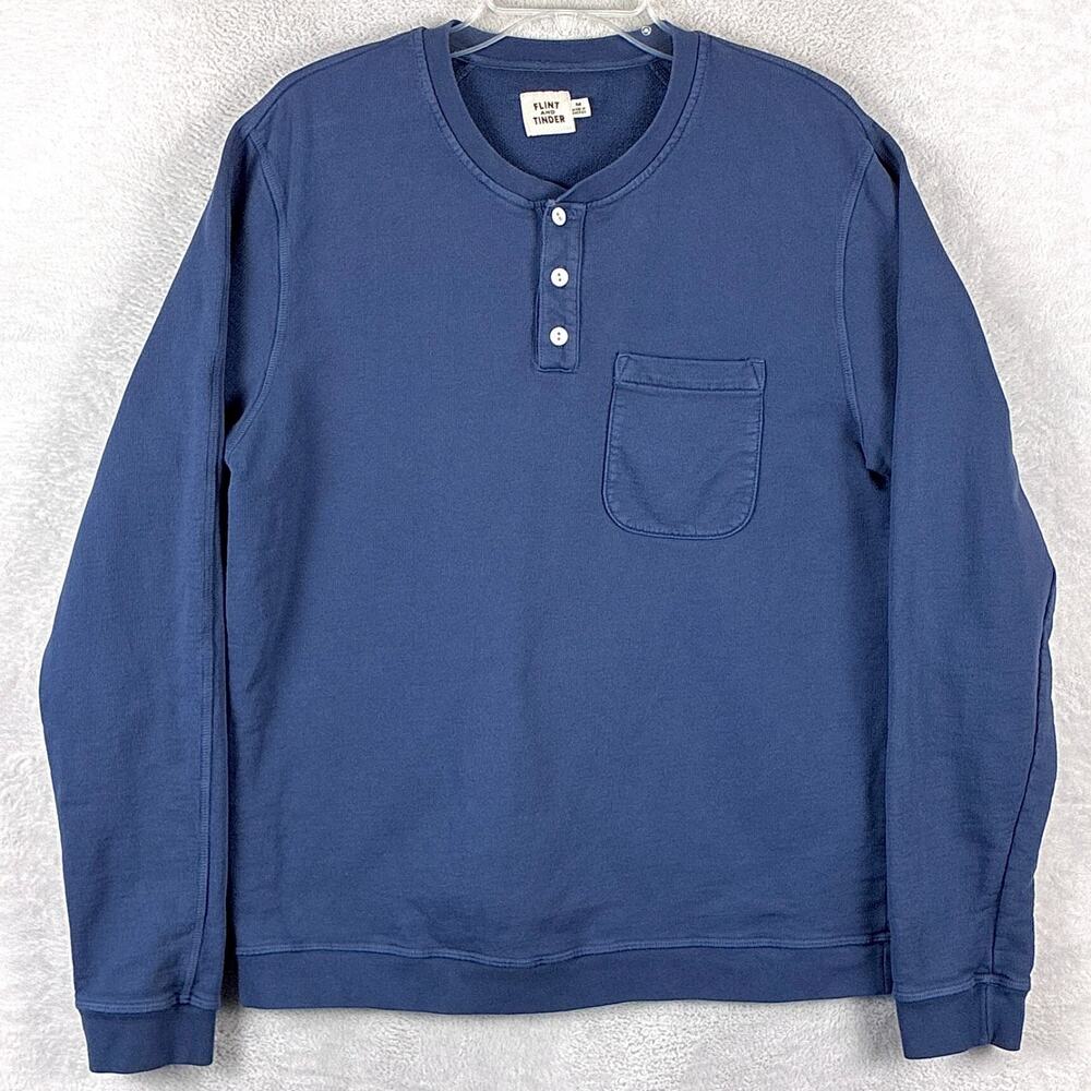 Flint And Tinder Henley Shirt Men M Blue Classic Sweatshirt Preppy Huckberry USA